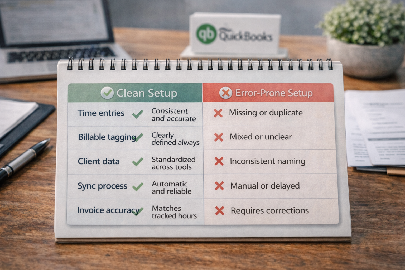 QuickBooks time tracking clean vs error prone setup comparison